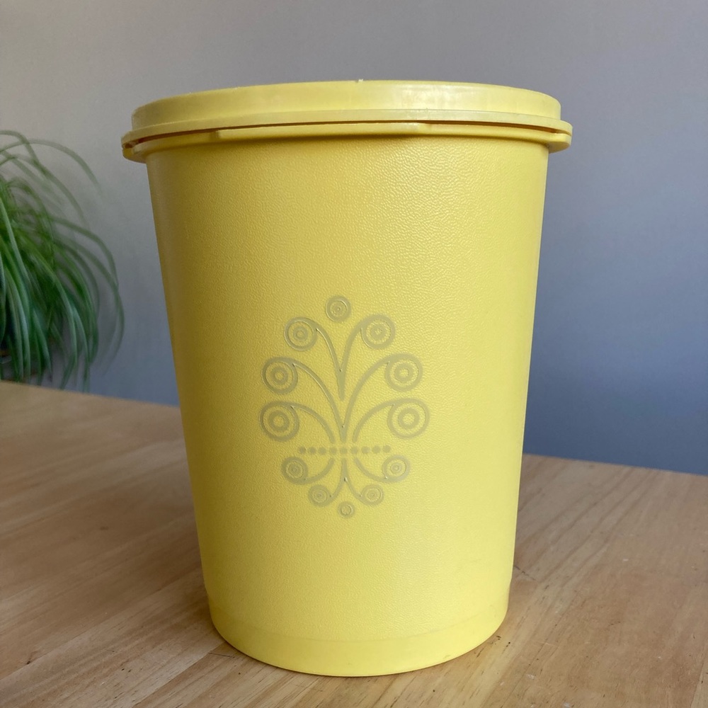 1970’s Gold Tupperware canister and Tupperware cookbook